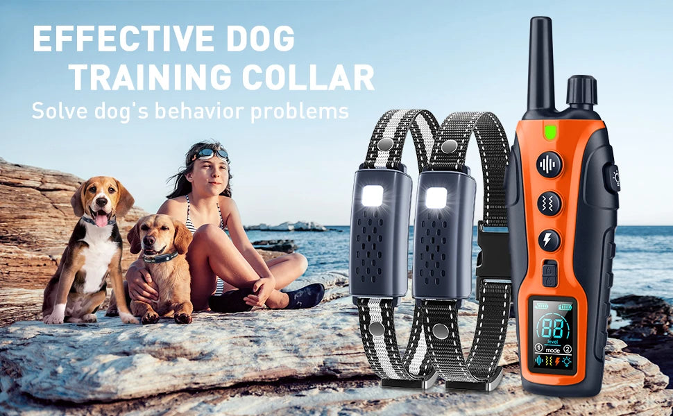 Coleira de treinamento elétrica para cães de 3280 pés com controle remoto, à prova d'água, para comportamento de animais de estimação, para filhotes de 5 a 120 libras, com choque de vibração