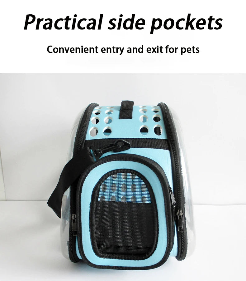 Bolsa de ombro para animais de estimação, bolsa de transporte para gatos, bolsa respirável para viagem ao ar livre, cápsula transparente para filhotes e gatinhos, bolsa de ombro portátil