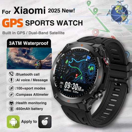 Novo relógio inteligente esportivo Xiaomi com GPS, à prova d'água, rastreador fitness, chamada Bluetooth, bateria de 650 mAh, pulseira feminina, 2025