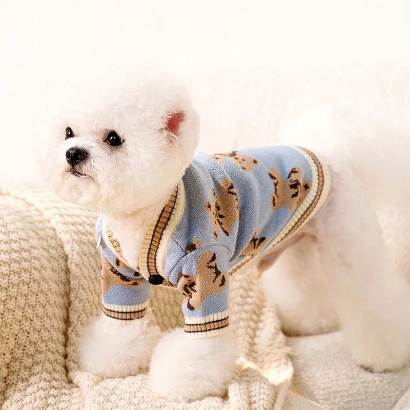Roupas de luxo para cães Chihuahua Pet Cardigan listrado Suéter Bichon Frise Filhote de cachorro Gatinho Cachorro Casaco quente Acessórios para cães Gatos Roupa para animais de estimação