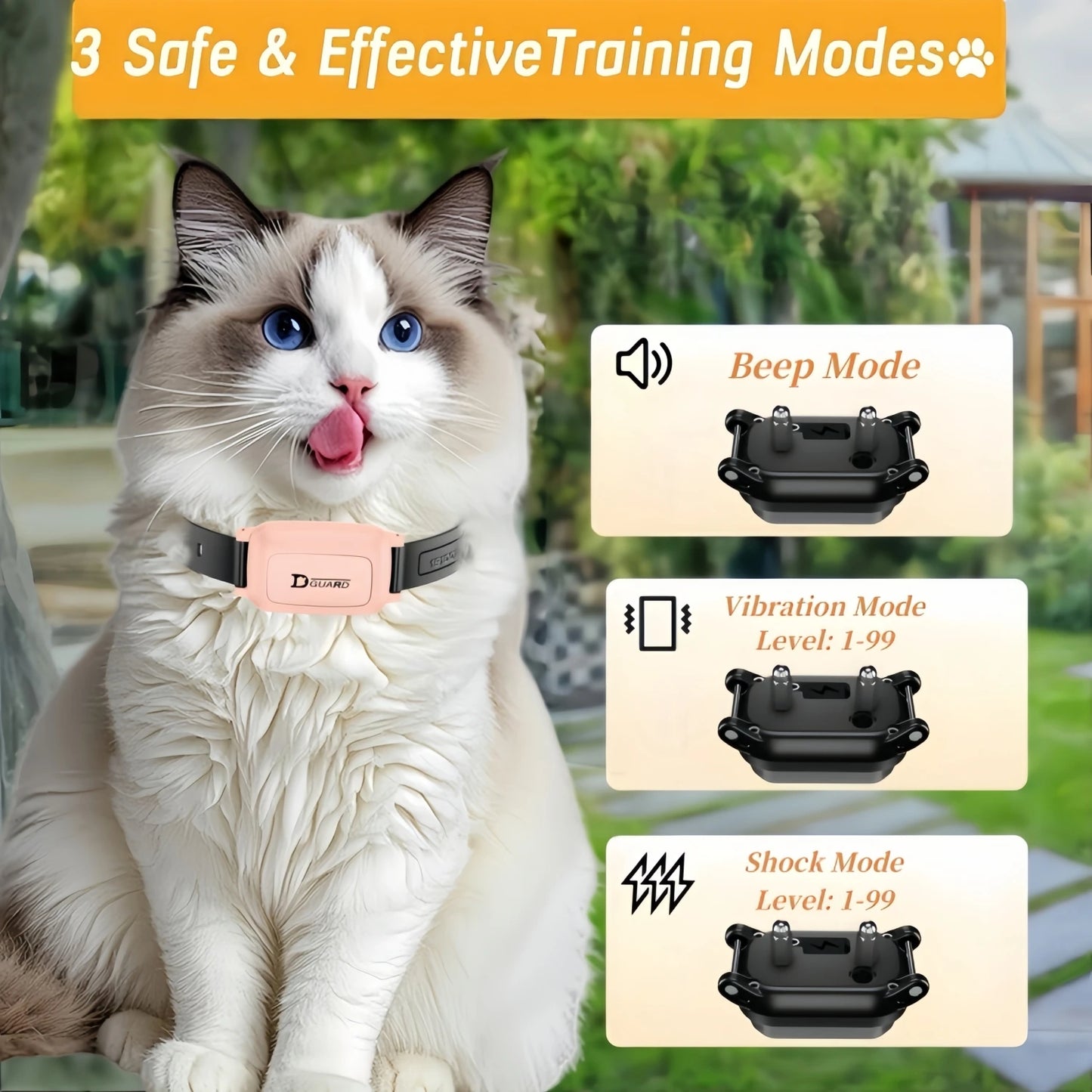 3000-3300FT Cat Training Collar,Cat Shock Collar with Remote ,Cat Stop Meowing Collar, Cat Remote Control Collar Pet Products