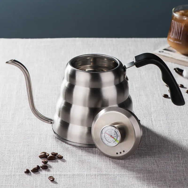Cafeteira de aço inoxidável com termômetro Swan pescoço longo alta capacidade pode ser aquecida café profissional feito à mão