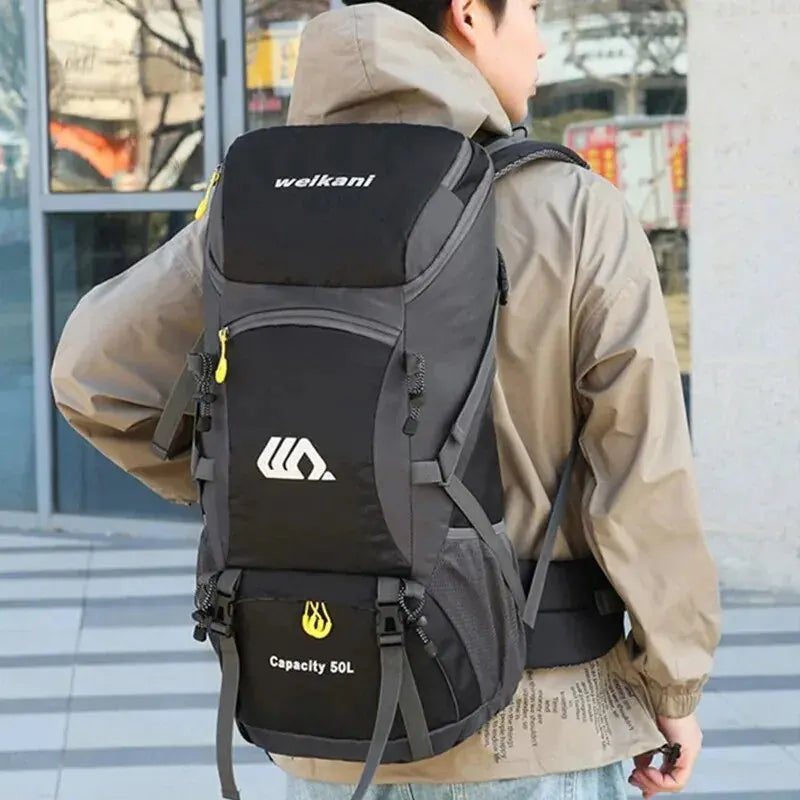 Mochila de viagem 50L para acampamento, bolsa grande para caminhada, mochila turística à prova d'água para esportes ao ar livre, escalada e montanhismo