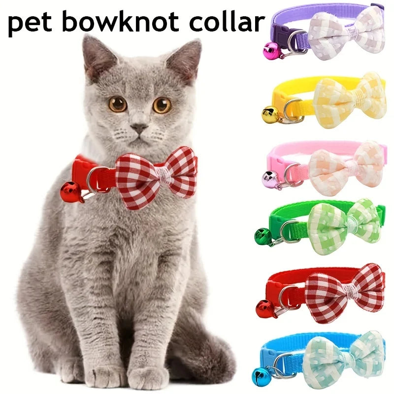 1 peça ajustável coleira xadrez para gato com nó - perfeita para vestir em festas e uso diário