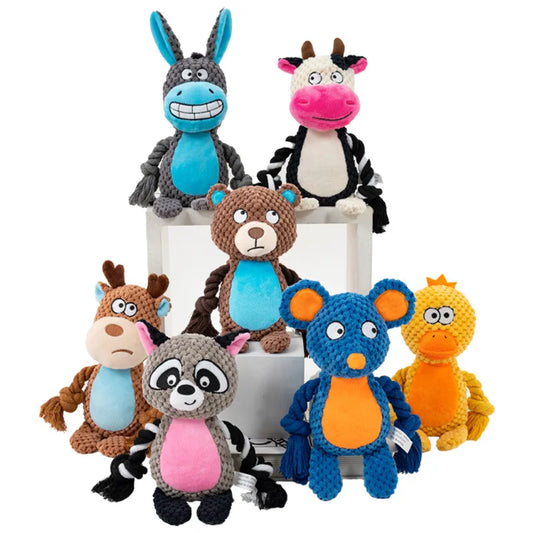 Brinquedos de pelúcia com corda que fazem barulho para cães: Raposa, Sapo, Porco, Animal, Puxador, Cordão de algodão resistente a mordidas - Treinamento interativo para vínculo de filhotes