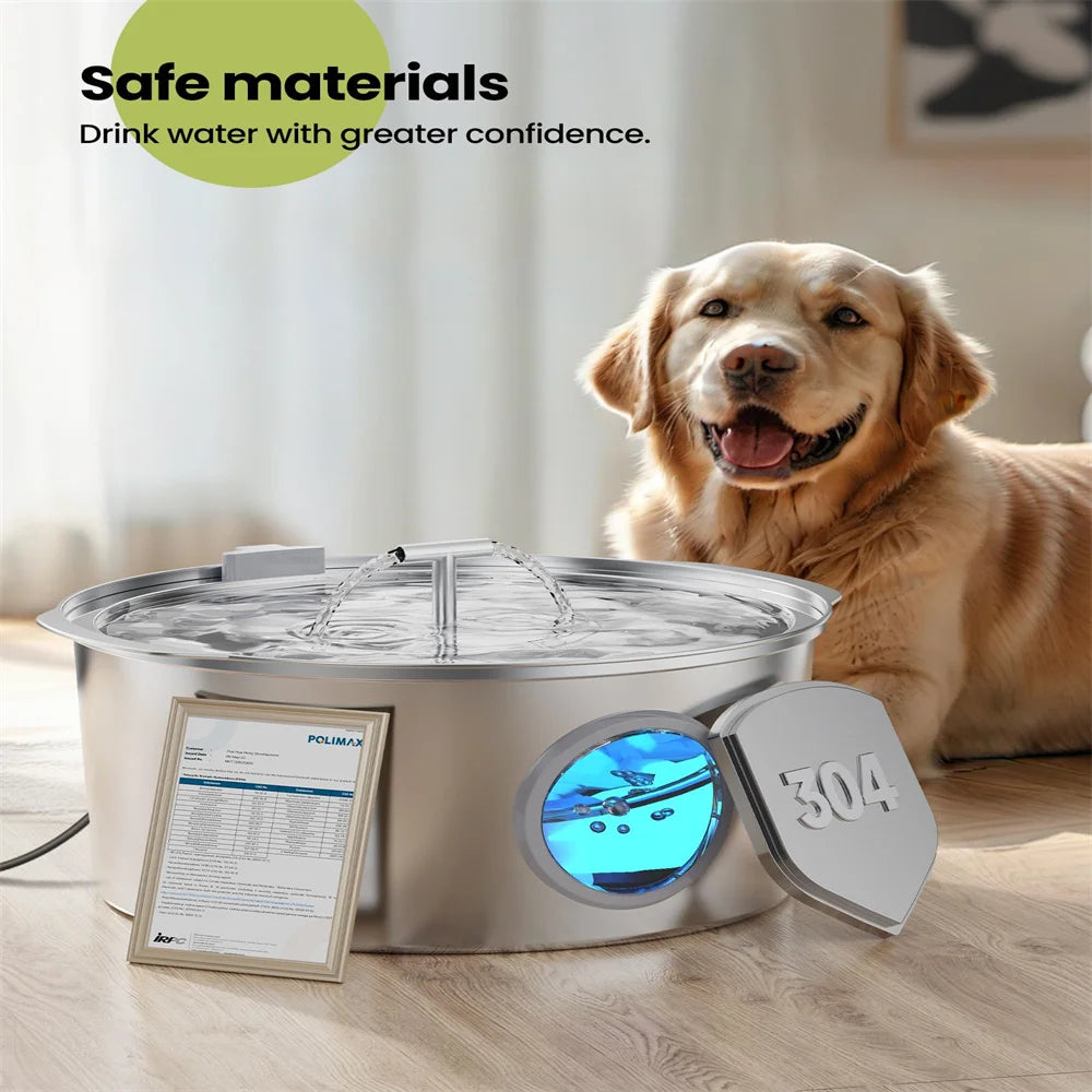 Bebedouro de aço inoxidável de grande capacidade para gatos, cães e animais de estimação, 7L, com janela de nível de água, bomba d'água silenciosa, dispensador com tigela de água USB