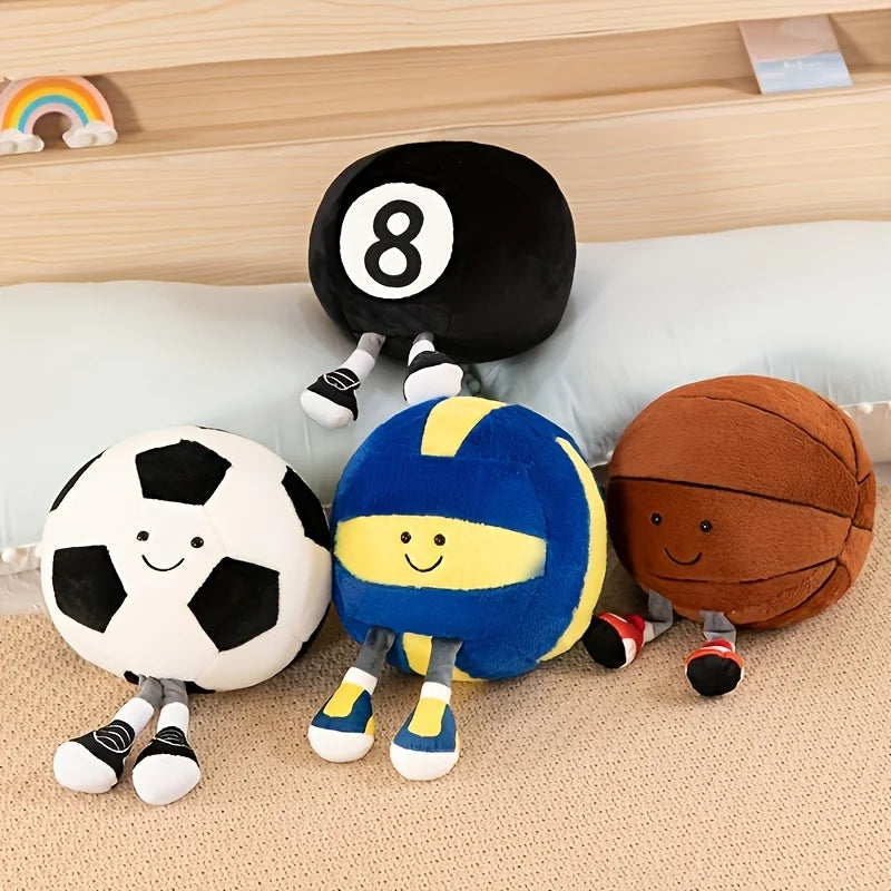 1 boneca de equipamento esportivo criativo, boneca de bola fofa, brinquedo de pelúcia divertido, boneca de bola de pernas longas, boneca de desenho animado com sapatos, decoração!