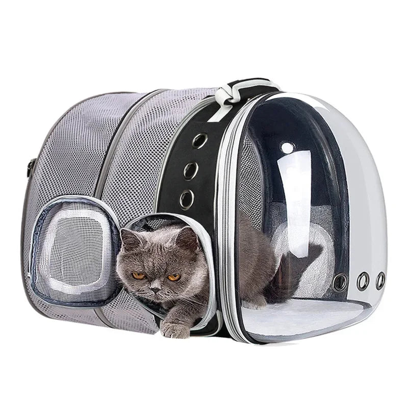 Mochila para animais de estimação, cápsula espacial transparente, mochila de ombro duplo para gatos, bolsa expansível para gatos, bolsa portátil para cães pequenos