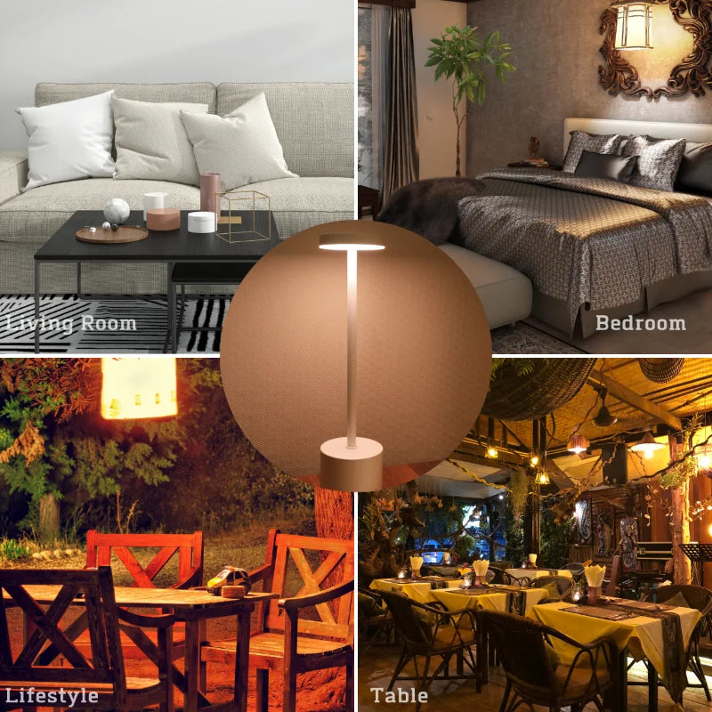 Luminária de mesa LED recarregável, de metal, com toque, para escrita, para cabeceira, criativa, ambiente, para decoração de bar e áreas externas, iluminação noturna 2024