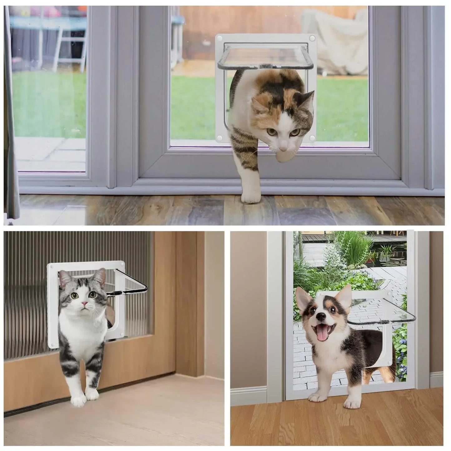 Porta magnética para animais de estimação com trava de 4 vias para gatos, portão de plástico ABS controlável, segurança para filhotes e gatinhos, kit de portas para animais de estimação