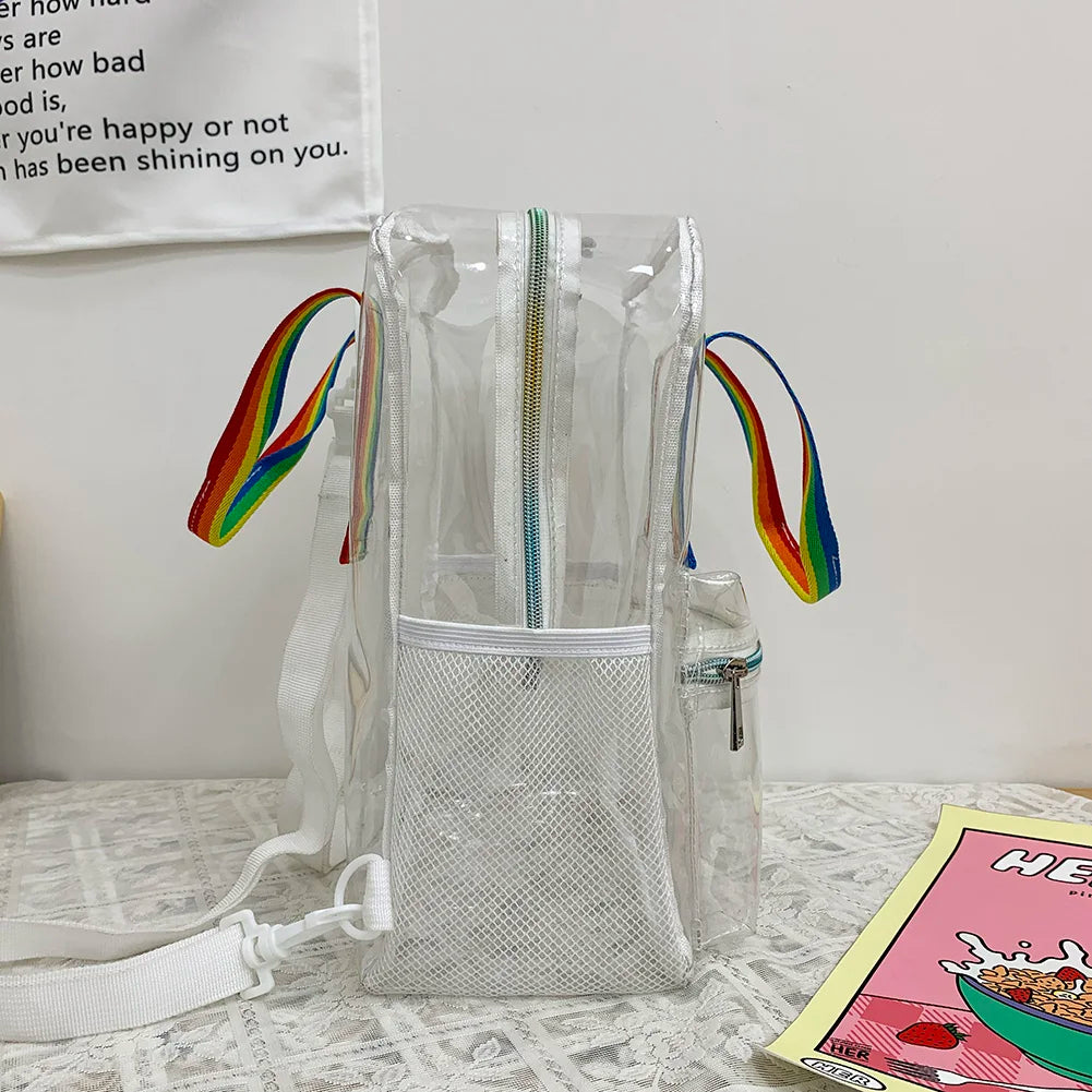 Mochila transparente de PVC para esportes ao ar livre, fitness, casual, viagem, visível, grande capacidade, à prova d'água, alça superior, mochila escolar