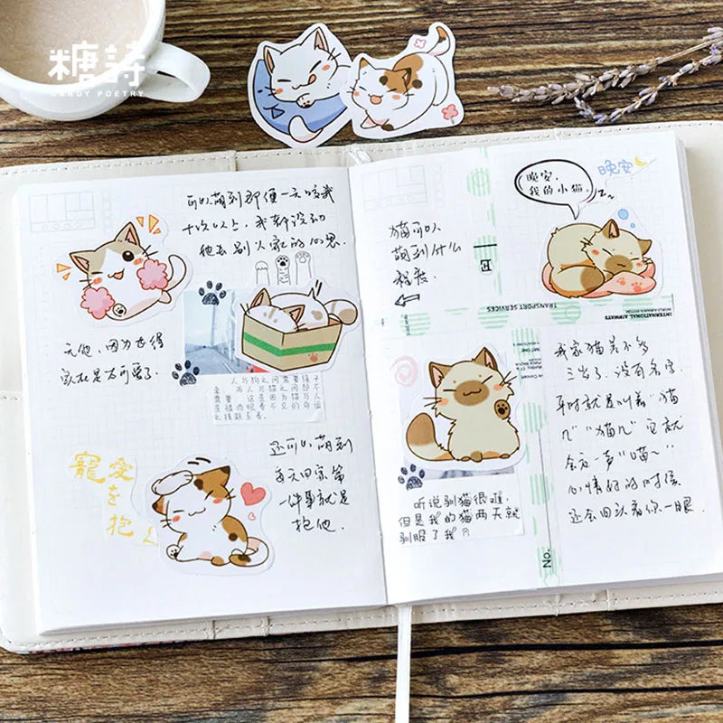 45 unidades/caixa Meus Gatos Travessos Kawaii Mini Adesivos de Papel Diário DIY Álbum de Scrapbooking Decoração Material Escolar Adesivos de Papelaria