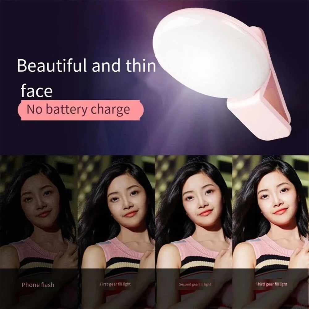 Universal  Mobile Phone Selfie Light Clip Adjustable 3 Level Brightness Fill Light Live Broadcast Light Portable USB Charge Lamp
