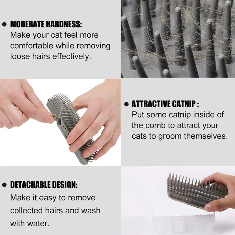 Escova para tosa de gatos, escova autopenteável para massagem de animais de estimação, escova removível para arranhar e esfregar, suprimentos de limpeza para tosa de animais de estimação