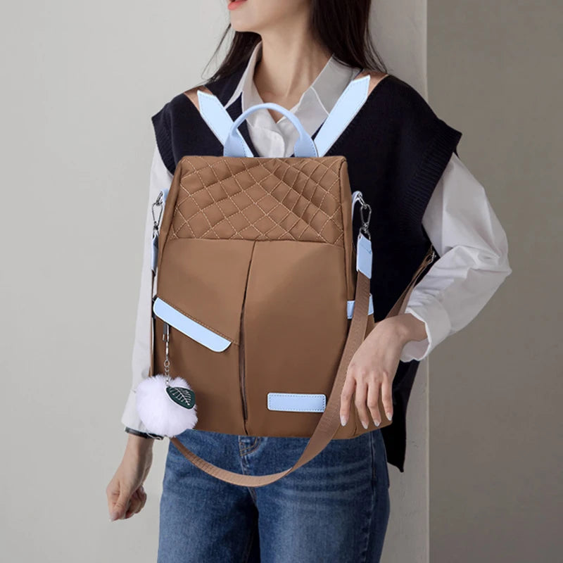 Mochila feminina de grande capacidade, bolsa de ombro à prova de roubo, elegante, feminina, viagem, Oxford, mochila de segurança preta