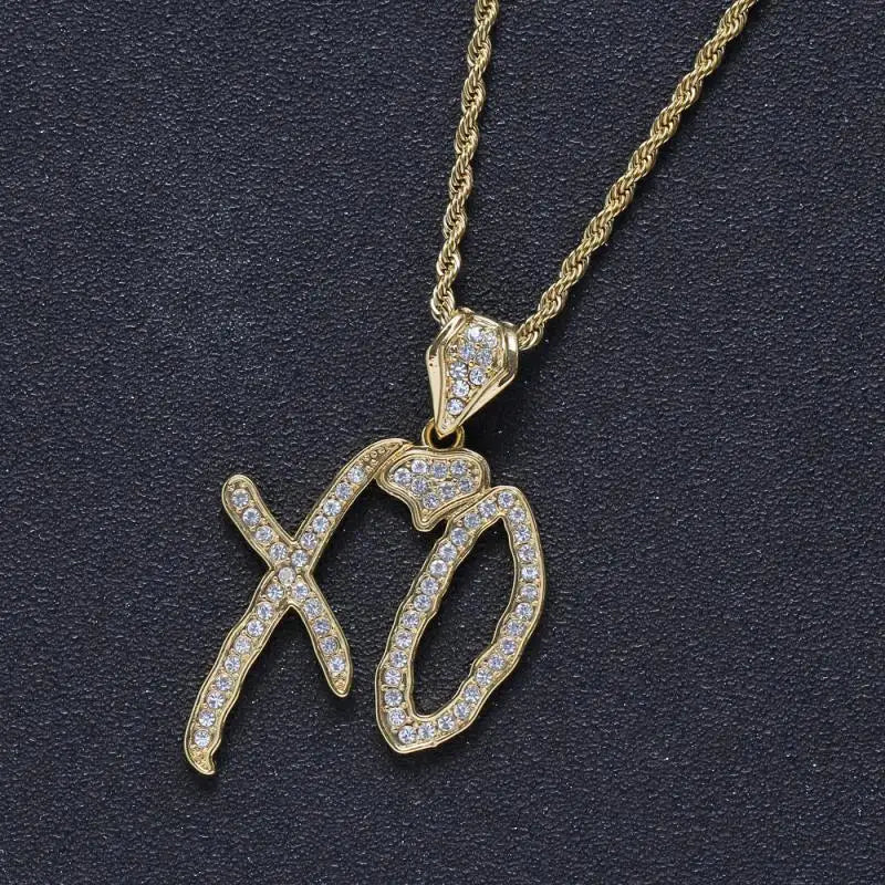 Pingente de alfabeto XO com zircônia incrustada em metal, tendência, personalidade, masculino, feminino, glamour de rua, moda hip hop, colar, joias, presentes