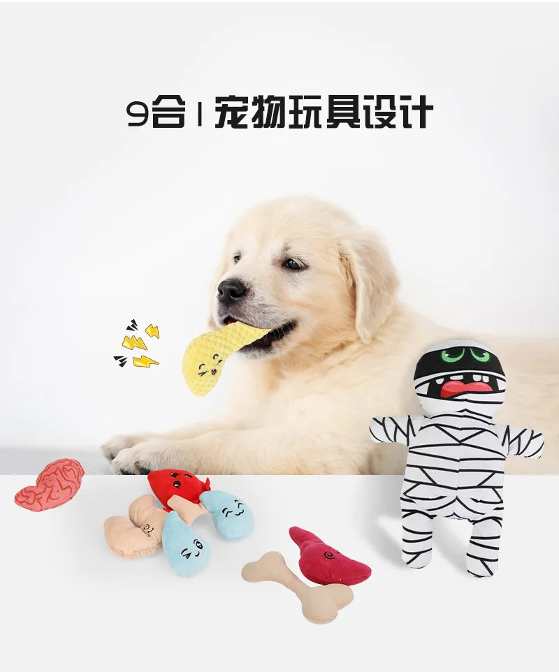 Brinquedo de pelúcia para cães, quebra-cabeça de múmia com apito, jogo de esconde-esconde, brinquedo durável à prova de mastigação para filhotes, antitédio