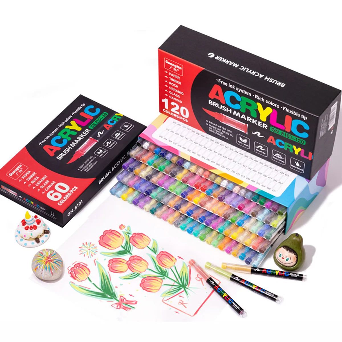 Conjunto de marcadores profissionais para artistas, 12-240 cores/caixa - Marcadores acrílicos líquidos de ponta macia para desenho em linha reta, pintura artística de grafite faça você mesmo