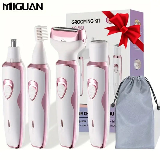 Depilador elétrico feminino 4 em 1/Conjunto de depilador elétrico multifuncional feminino/Aparador de biquíni feminino/Recarregável por USB