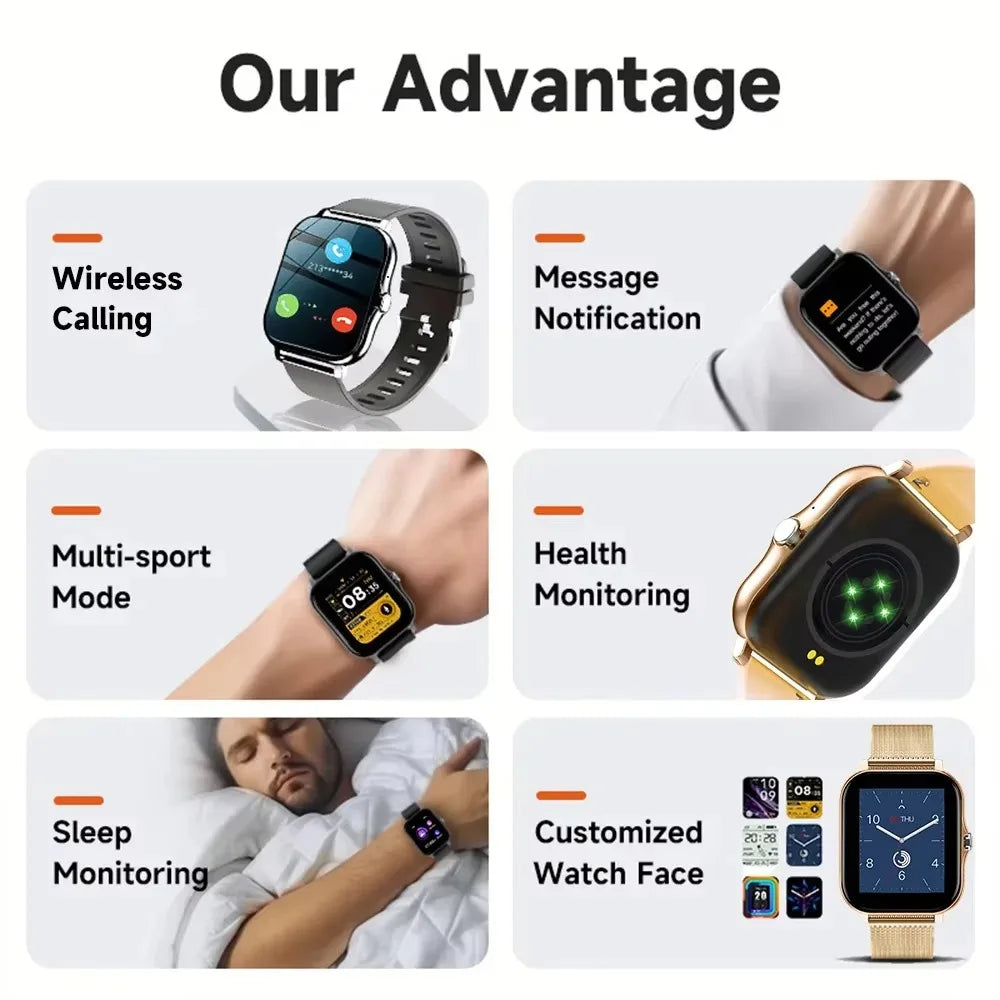 Relógio inteligente XiQeer para mulheres e homens, relógio de pulso com Bluetooth, reprodutor de chamadas, música, fitness, esportivo, pulseira, monitor de sono, relógios digitais