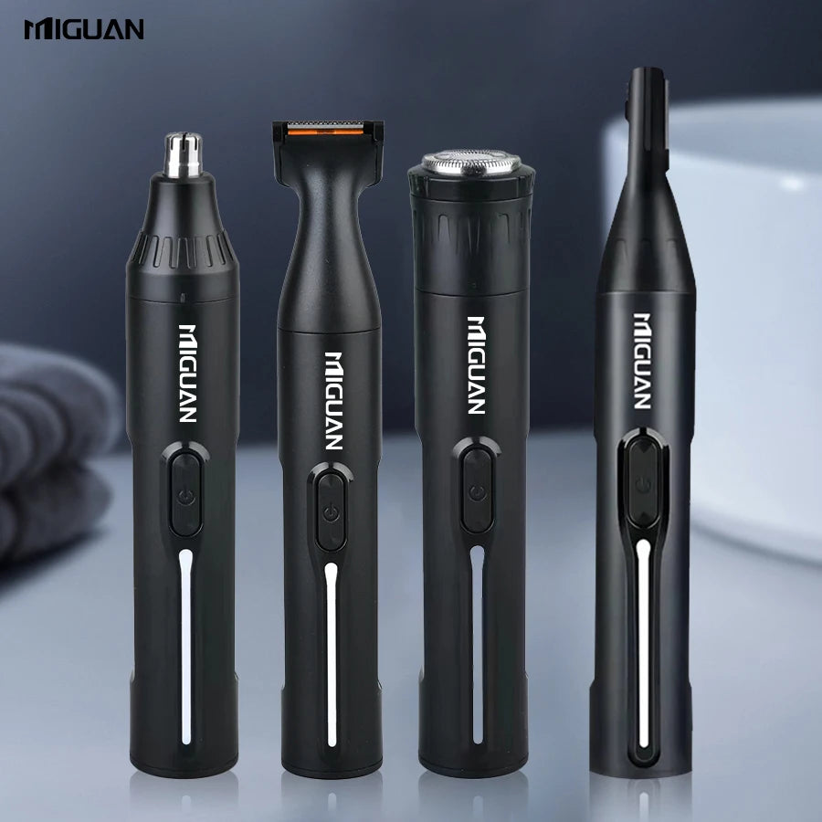Kit de cuidados pessoais profissional 4 em 1, aparador de pelos do nariz e das orelhas recarregável por USB, barbeador para barba e sobrancelhas, utensílios de cuidados pessoais masculinos