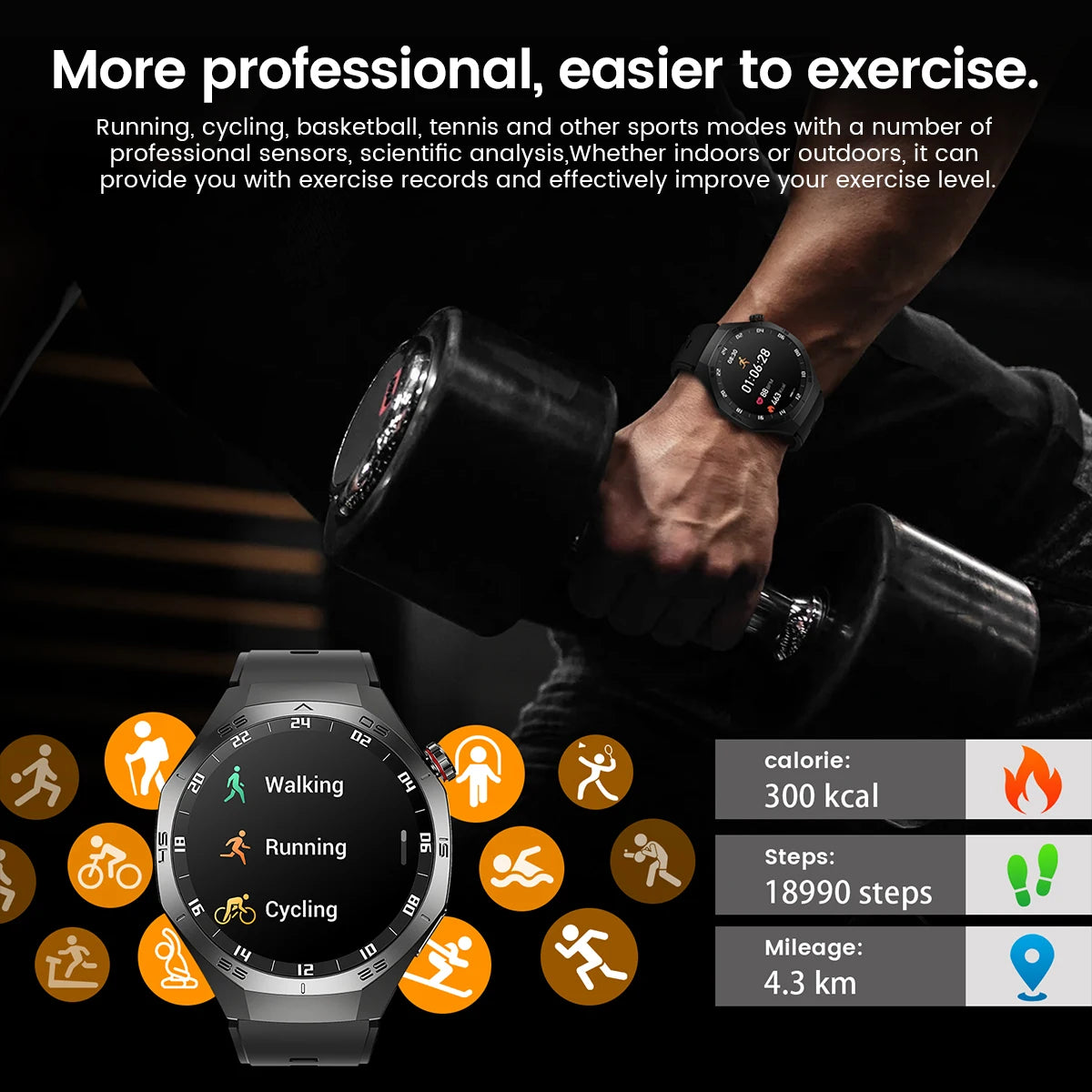 2025 Novo para Android e iOS Smart Watch Masculino Tela AMOLED GPS Trajetória de movimento Frequência cardíaca Bluetooth Chamadas SmartWatch à prova d'água