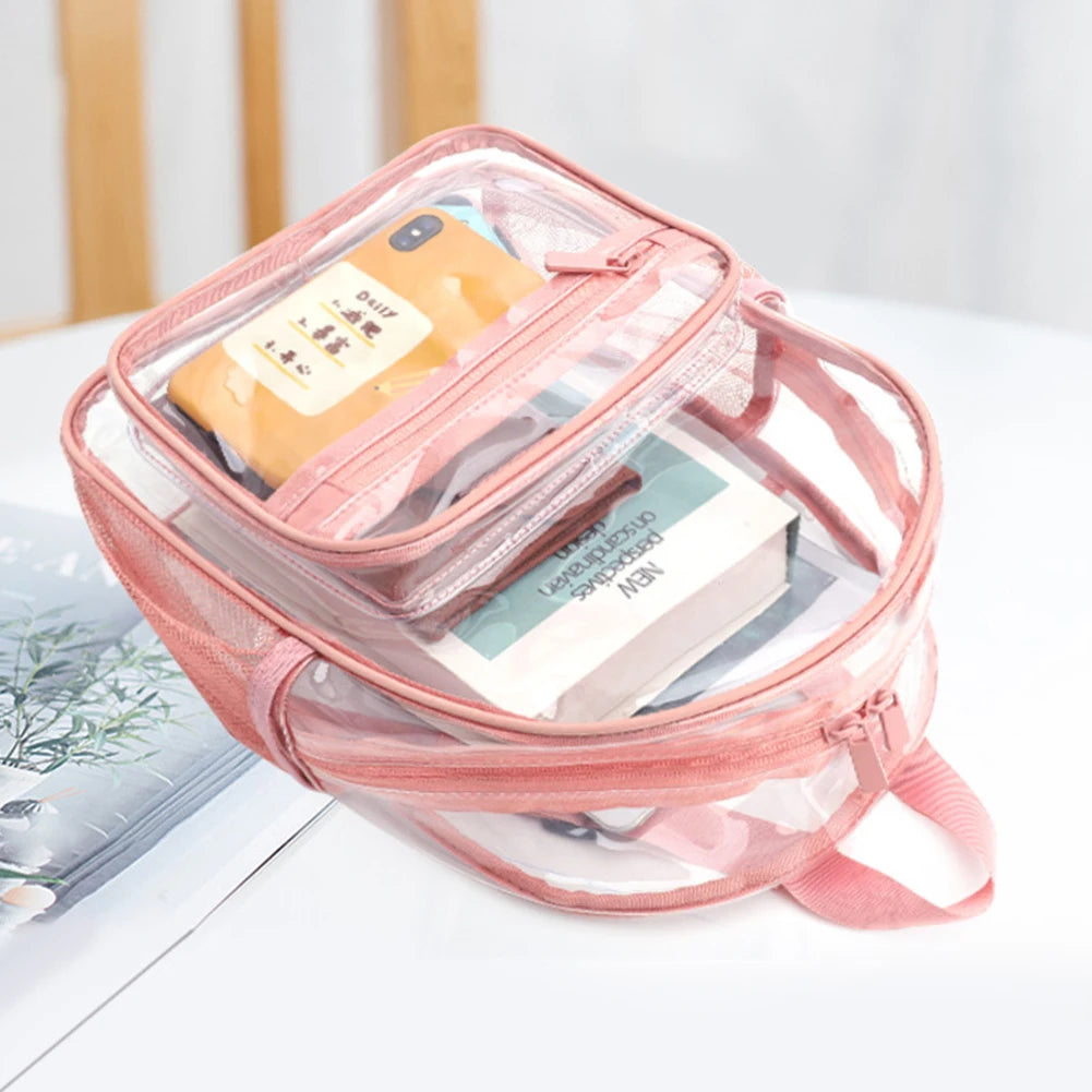 Mochila transparente de PVC para esportes ao ar livre, fitness, casual, viagem, visível, grande capacidade, à prova d'água, alça superior, mochila escolar