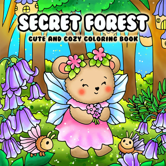 Livro de colorir com padrões fáceis e ousados ​​da Floresta Secreta para adultos, livro de desenho fofo, presente perfeito para festas e aniversários
