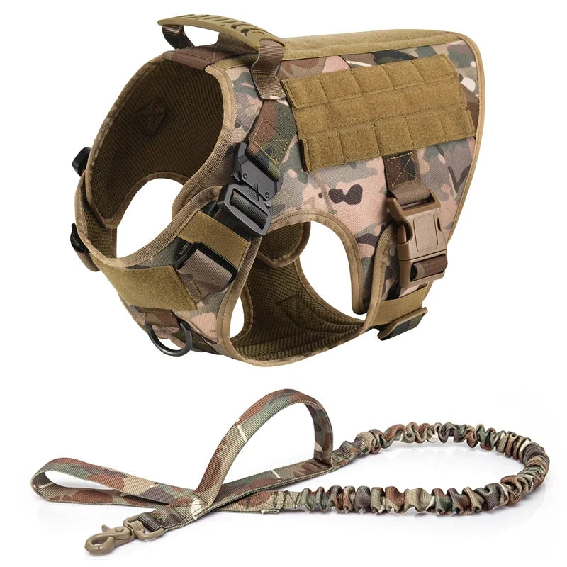 Colete militar tático para animais de estimação, pastor alemão, golden retriever, conjunto de arreios e guia para cães de todas as raças