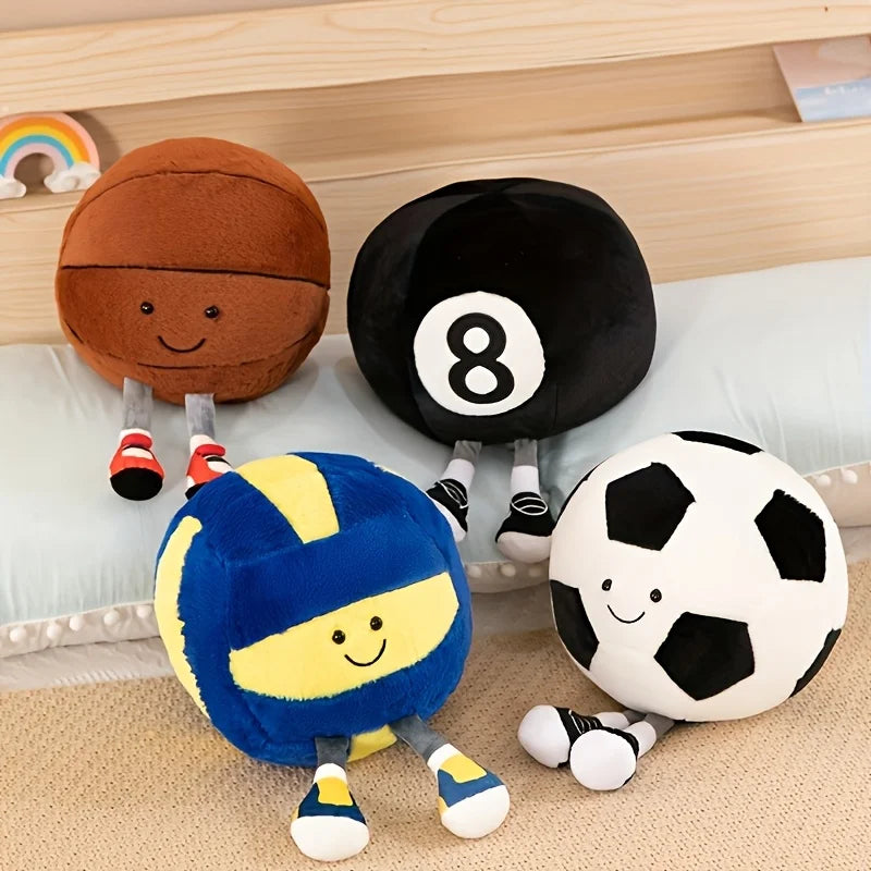 1 boneca de equipamento esportivo criativo, boneca de bola fofa, brinquedo de pelúcia divertido, boneca de bola de pernas longas, boneca de desenho animado com sapatos, decoração!