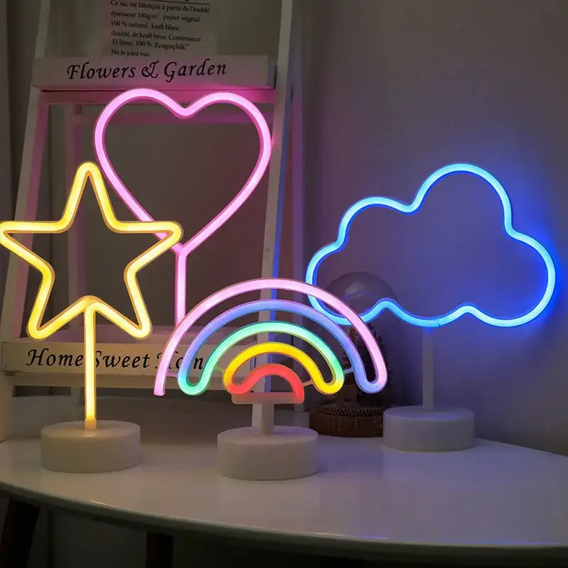 Luz de neon LED USB para letreiro, lâmpada noturna de flamingo para festas de Natal, decoração de casamento, presente para casa, luz de neon em forma de coração