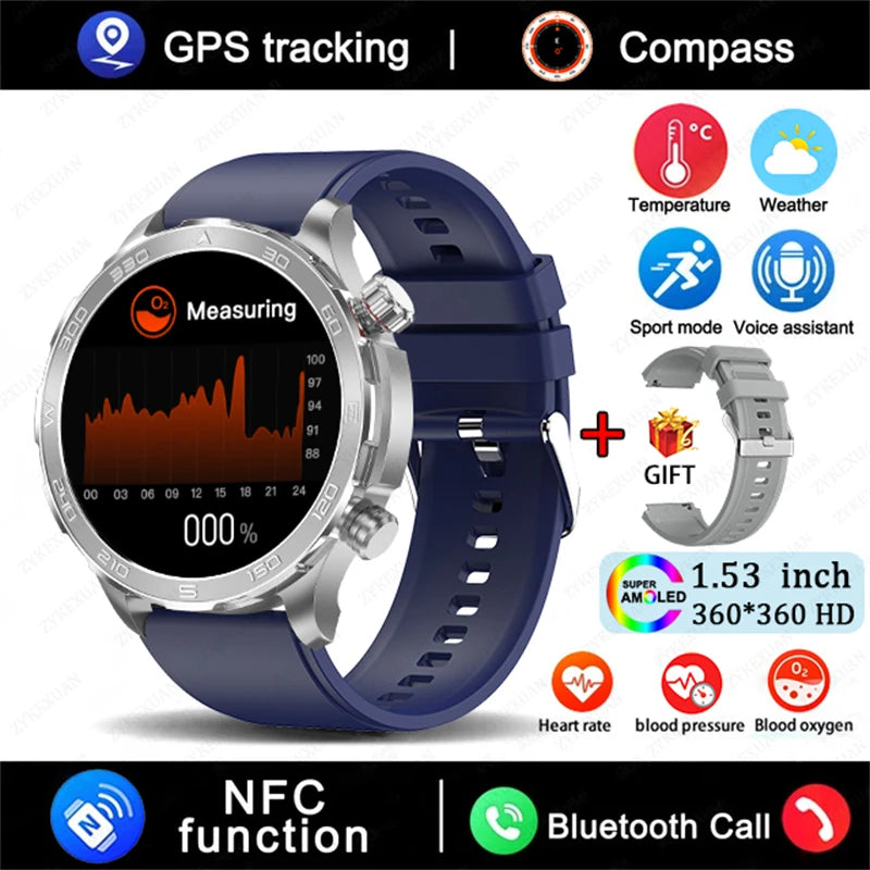 Novo relógio inteligente masculino com GPS e Bluetooth, tela AMOLED HD, frequência cardíaca, NFC, IP68, à prova d'água, esportivo, para Android e iOS, 2025
