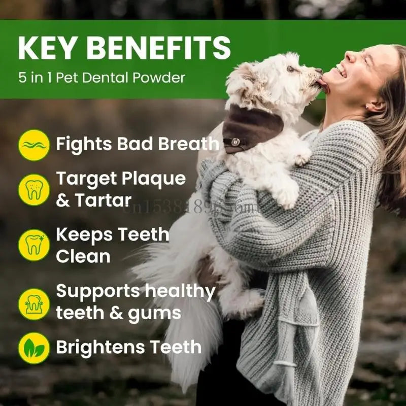 Pó para limpeza de dentes de animais de estimação, hálito refrescante para cães, ferramenta de limpeza de dentes de cães fácil de usar, cuidado com os dentes de gatos B03D