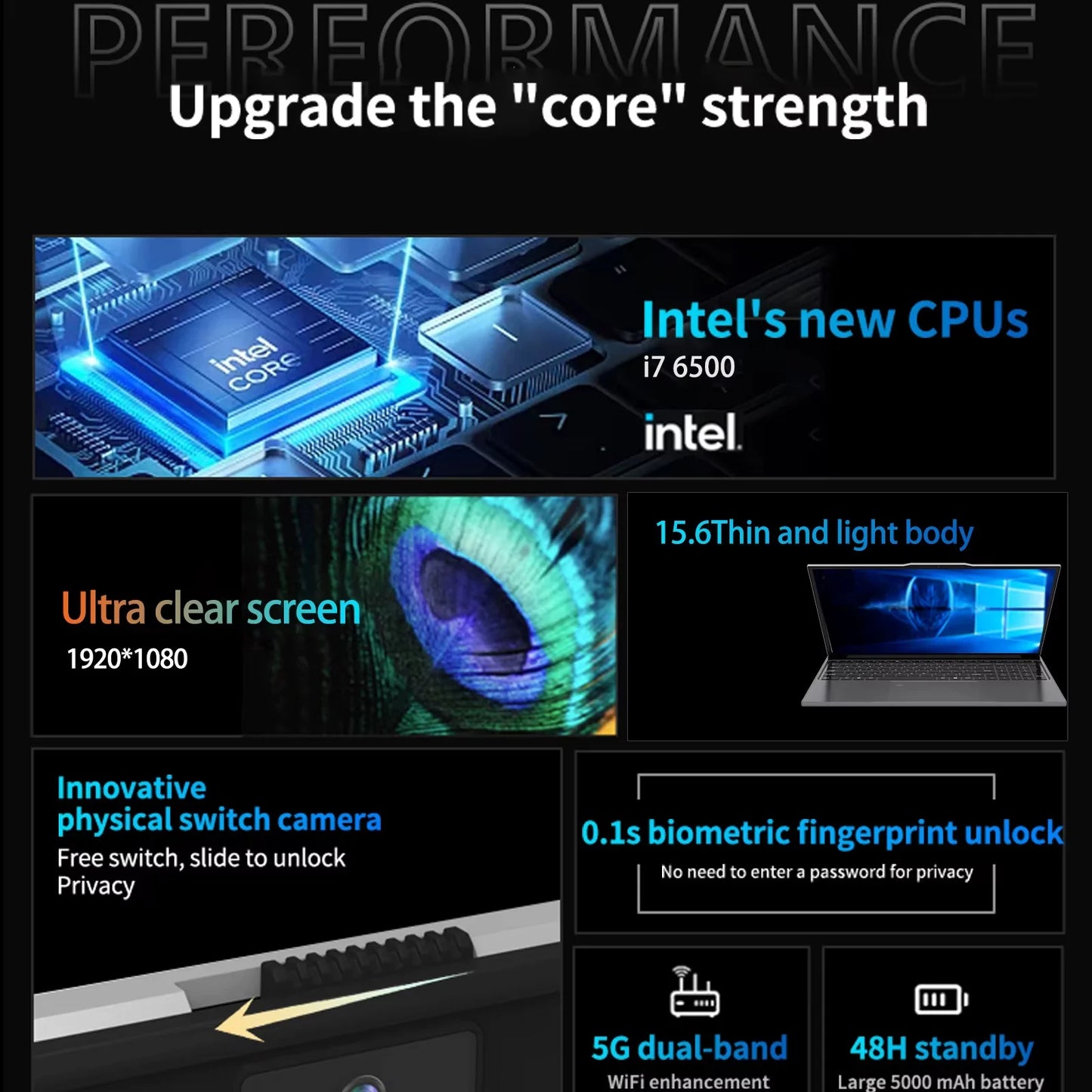 Computador portátil ultrafino Intel Core i7 6500U de 15,6" com Windows 11, 16 GB DDR4, SSD de 1 TB, notebook para jogos com desbloqueio por impressão digital