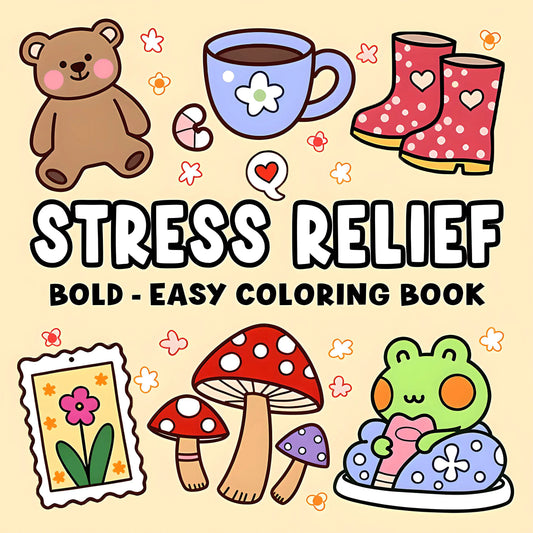 ALÍVIO DO ESTRESSE - Livro de colorir fácil e ousado para adultos - Livro de desenho fofo - Presente perfeito para festas e aniversários