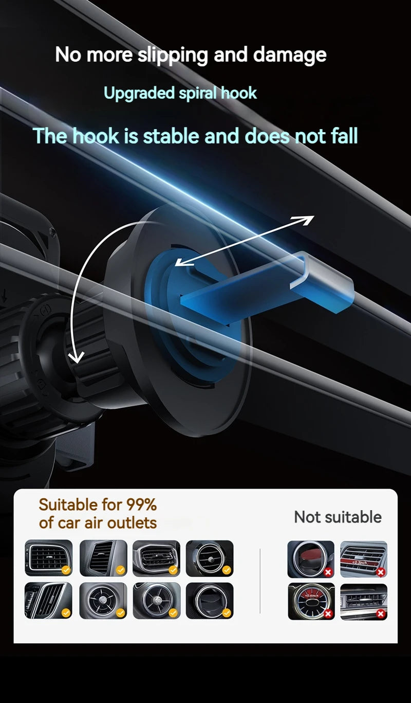 2025 Novo F18 Suporte para Carregador Sem Fio de Carro com Detecção Automática Telescópico Elétrico Rotação de 90° Luz Ambiente Universal para Carros/Celulares