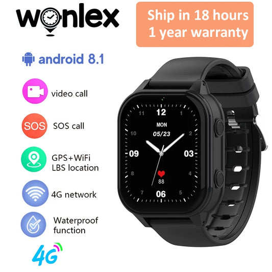 Relógio inteligente infantil Wonlex 4G SOS GPS WiFi Relógio de pulso Whatsapp KT19Pro Android 8.1 com câmera de chamada de vídeo Monitor Smartwatch infantil