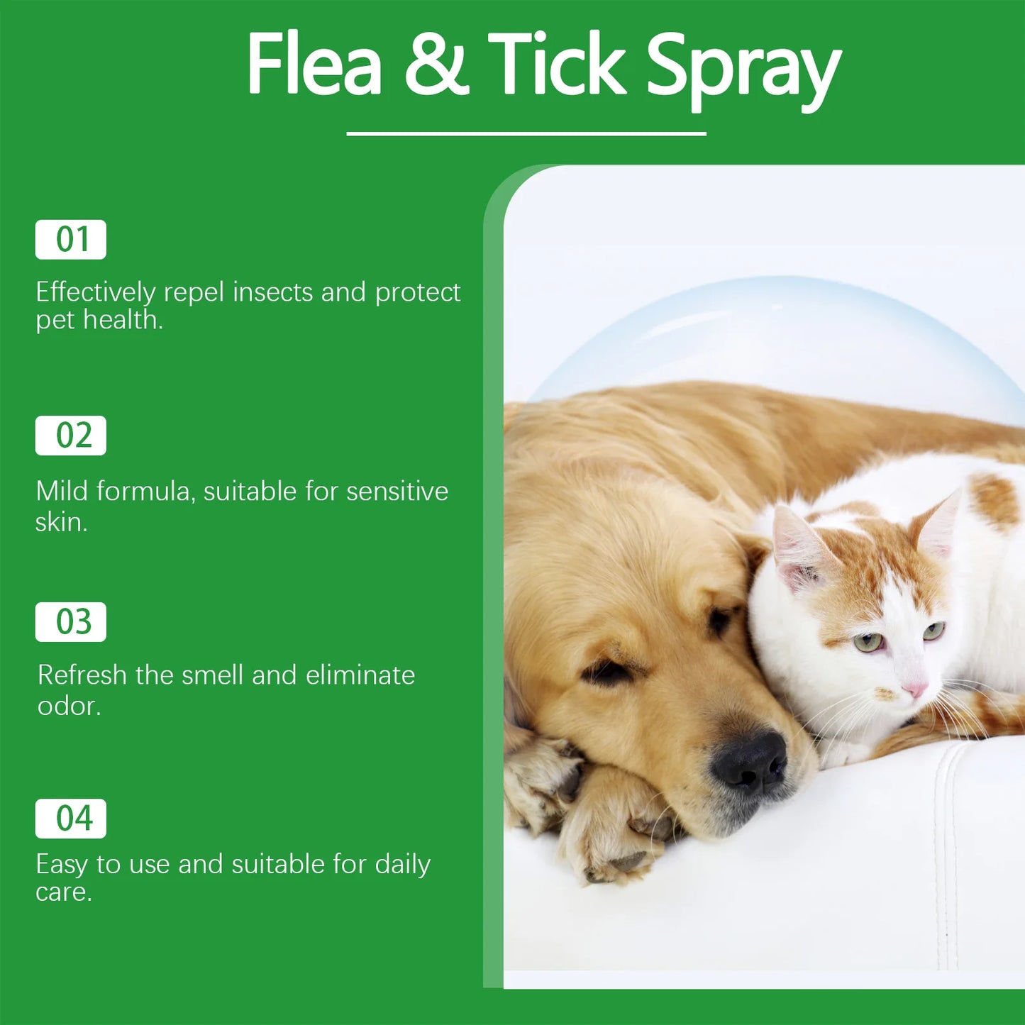 Spray removedor de ácaros para gatos e cães, mata pulgas, alivia coceira, remove carrapatos, tratamentos para alergia em gatos, spray anti-piolhos e insetos para cuidados com a pele de animais de estimação