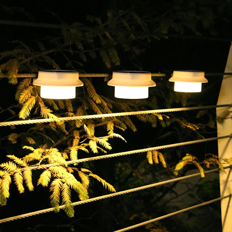 Luminária de parede à prova d'água com energia solar 3LED para calha, luz noturna branca e quente para cerca, caminho de jardim, luminária LED decorativa para acampamento