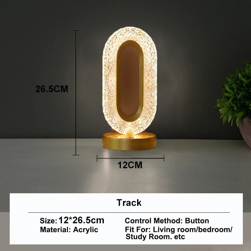 Luz noturna de trilho de cristal 3D com controle de toque para quarto de meninas, lâmpada de mesa ambiente LED USB para decoração de casa e estética
