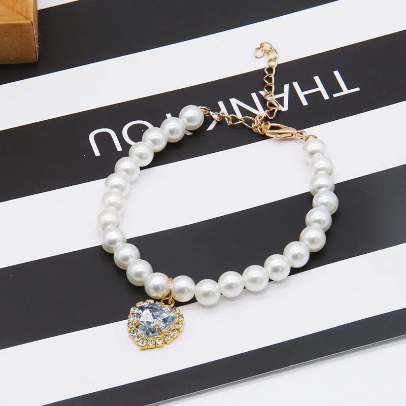 Pet Pearl Adjustable Collar Cat Jewelry Pendant Princess Gem Necklace Dog Sweet Decorations Puppy Rhinestone Collar Accesorios