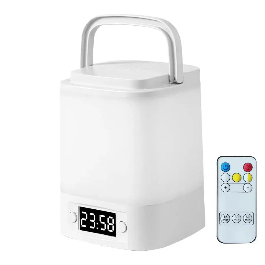 Lâmpada noturna LED com controle remoto e display de hora ou sem proteção para os olhos, lâmpada de leitura, luz noturna de cabeceira recarregável