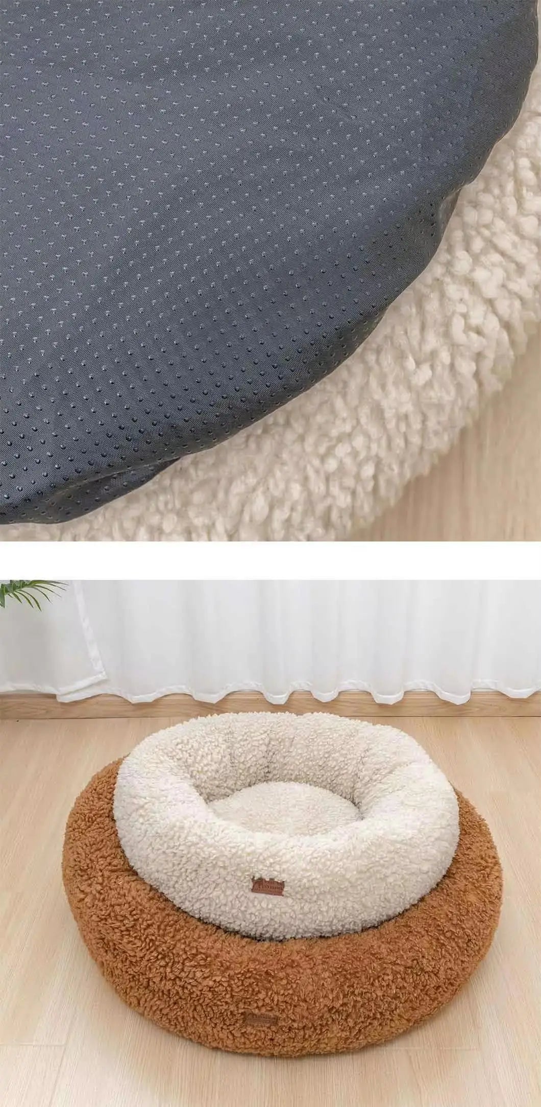 Fabricante atacadista de pelúcia macia de lã de luxo para animais de estimação, almofada redonda, donut, cama calmante para cães e gatos, canil