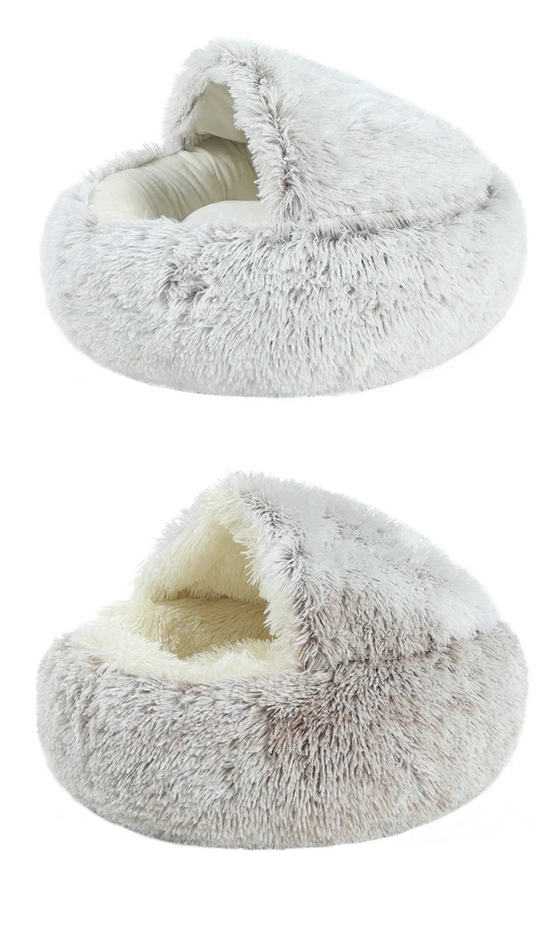 Cama para cães e gatos, colchão para animais de estimação, quente, macia, de pelúcia, com capa, ninho redondo, caverna para cães pequenos e gatinhos