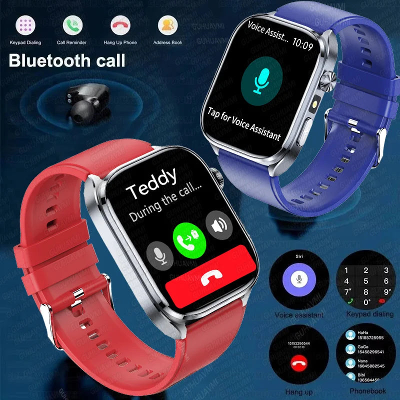 Novo relógio inteligente masculino 2025, pressão arterial, saúde, oxigênio no sangue, ácido úrico, lipídios, rastreador de fitness, relógios Bluetooth, chamada, ECG, smartwatch