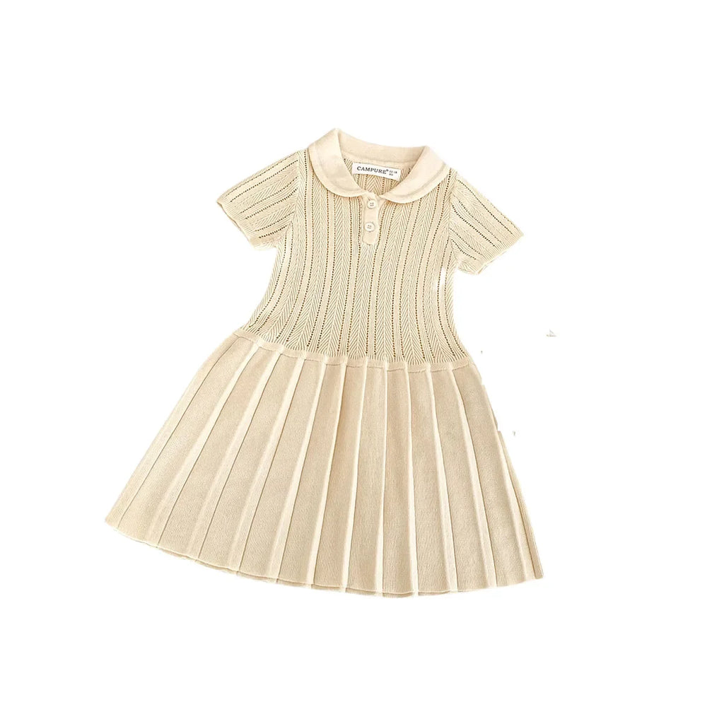 1-5Y Kids Clothes Hollow Out Knit Dress For Kids Girls Kids Knit Pleated Dresses