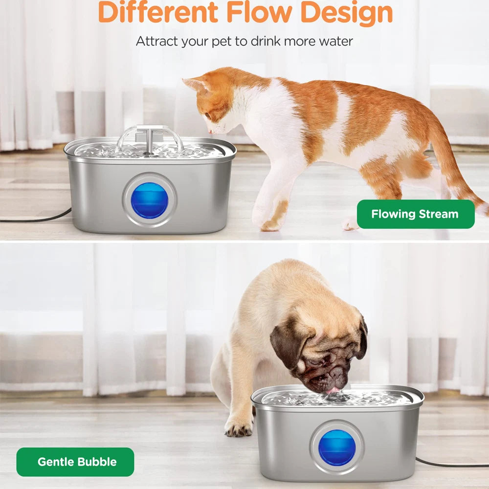 Bebedouro automático para gatos de 3,2 L, aço inoxidável, dispensador de água para cães de estimação, bomba ultrassilenciosa, fonte de água para vários animais de estimação