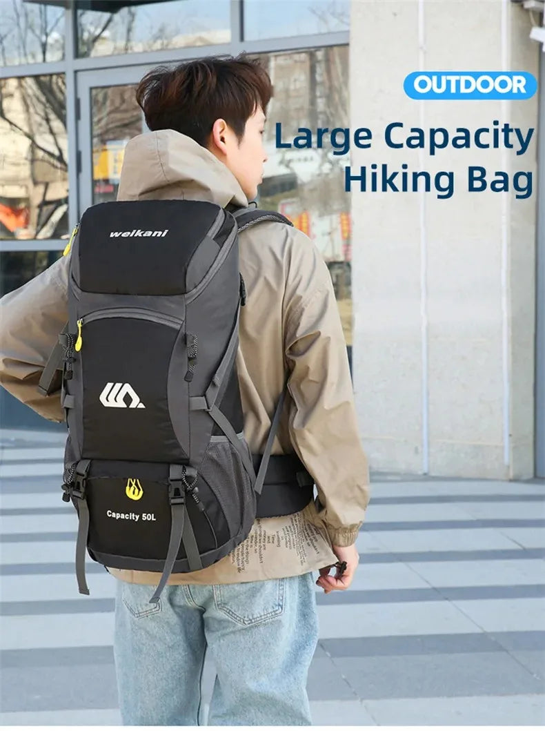 Mochila de viagem 50L para acampamento, bolsa grande para caminhada, mochila turística à prova d'água para esportes ao ar livre, escalada e montanhismo