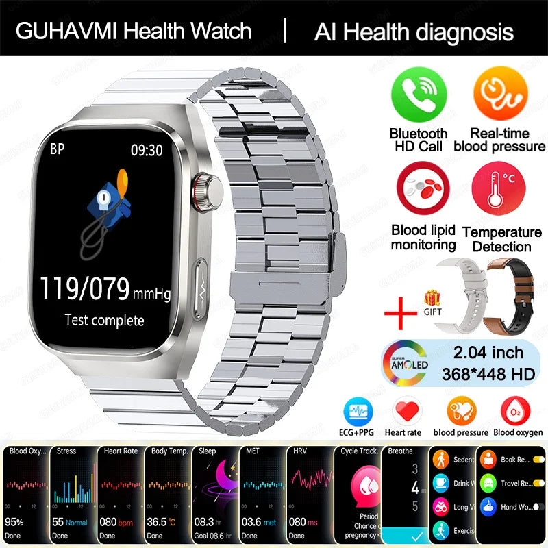Novo relógio inteligente masculino com diagnóstico de IA e monitoramento de saúde, pressão arterial, ECG, ácido úrico, lipídios, BT Call, relógios inteligentes para HUAWEI