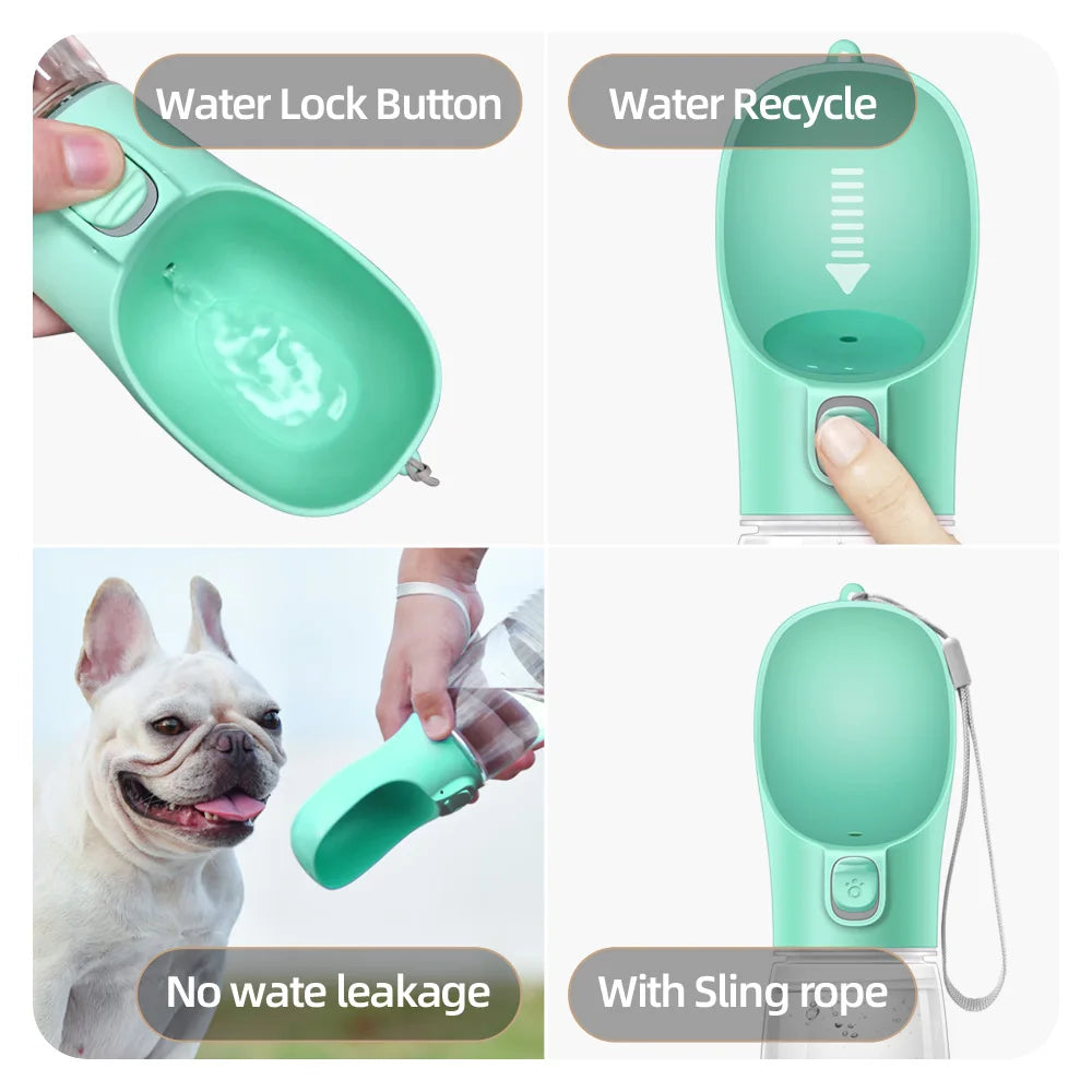 Garrafa de água portátil para cães pequenos e grandes, tigelas à prova de vazamento para caminhada ao ar livre, suprimentos para chihuahua e buldogue francês